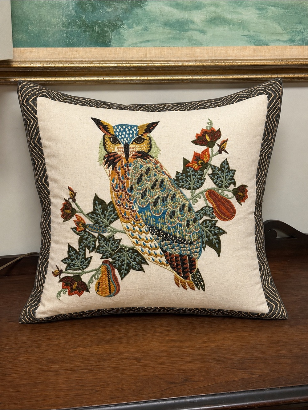 Pottery Barn Discontinued Owl Embroidered Throw Pillow Sham